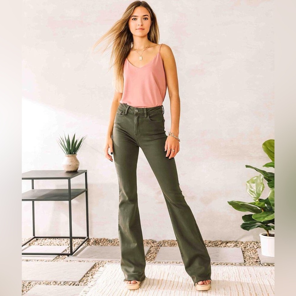 Joie military green flare pants